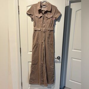 Good American Tan Corduroy Short Sleeve Jumpsuit
